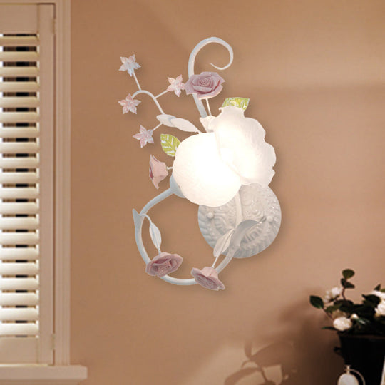 Traditional Floral Wall Mount Lamp - White Glass Sconce For Bedroom