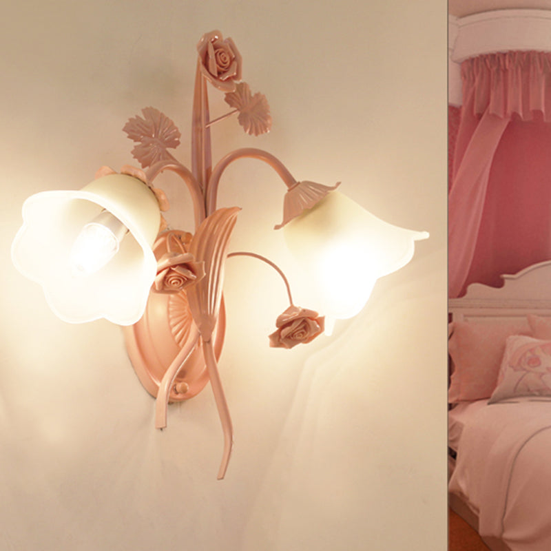 Countryside Pink Blossom Wall Sconce With Opal Glass - Perfect For Living Rooms