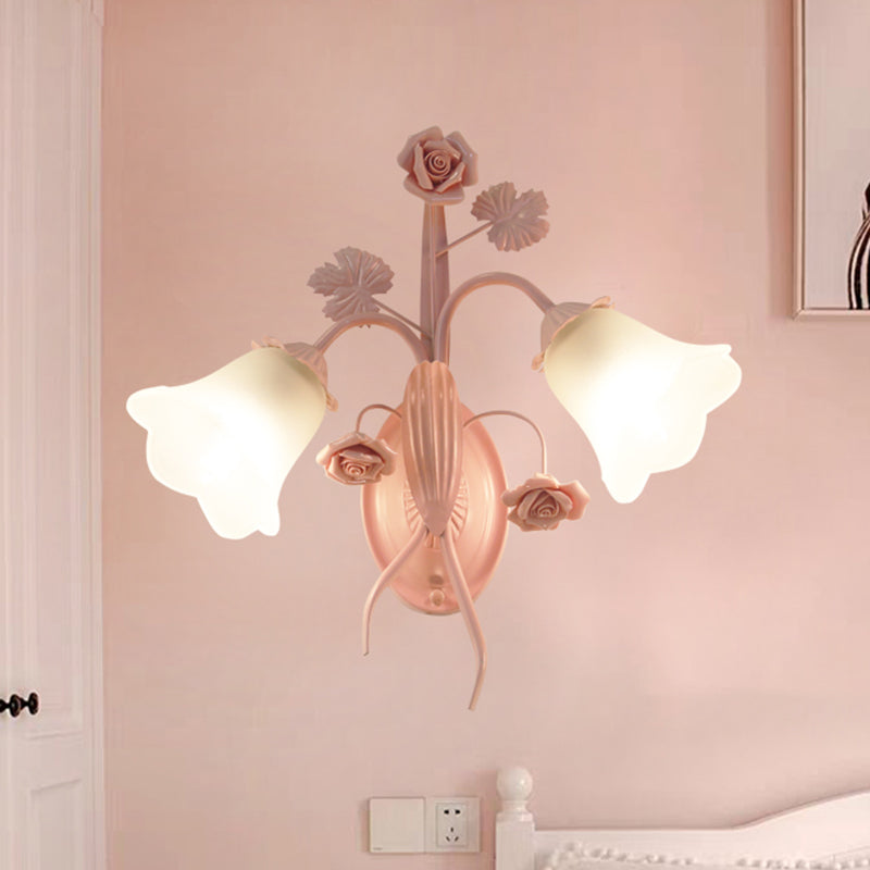 Countryside Pink Blossom Wall Sconce With Opal Glass - Perfect For Living Rooms