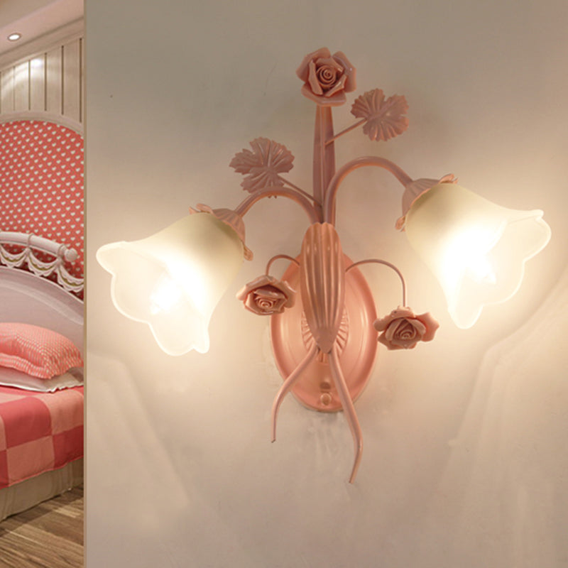 Countryside Pink Blossom Wall Sconce With Opal Glass - Perfect For Living Rooms