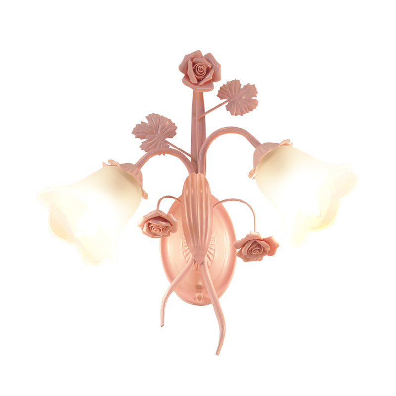 Countryside Pink Blossom Wall Sconce With Opal Glass - Perfect For Living Rooms