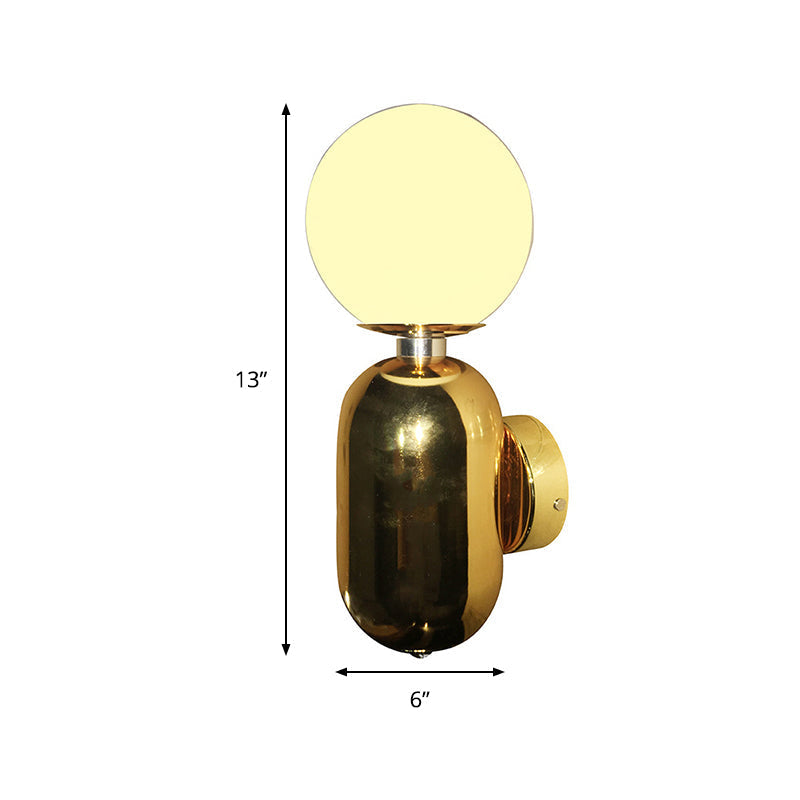 Modern White Glass Globe Sconce Light - 6/8 Wide 1 Bulb Gold Wall Mounted Lighting