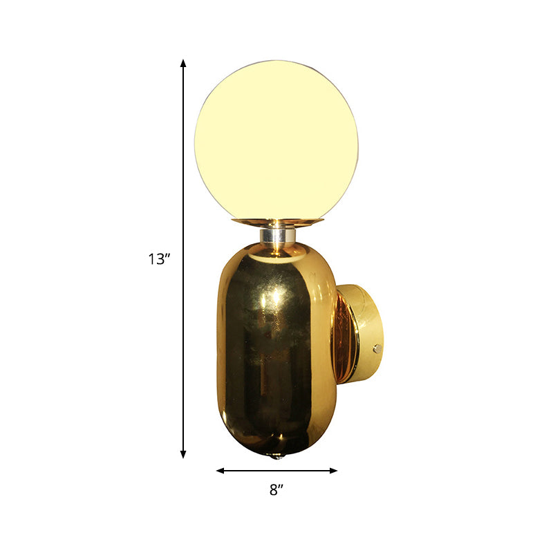 Modern White Glass Globe Sconce Light - 6/8 Wide 1 Bulb Gold Wall Mounted Lighting