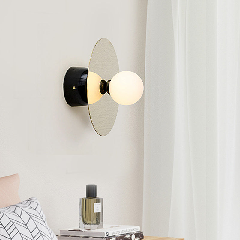 Minimalist Milk Glass Sconce Light: Single Black Wall Mount For Bedside