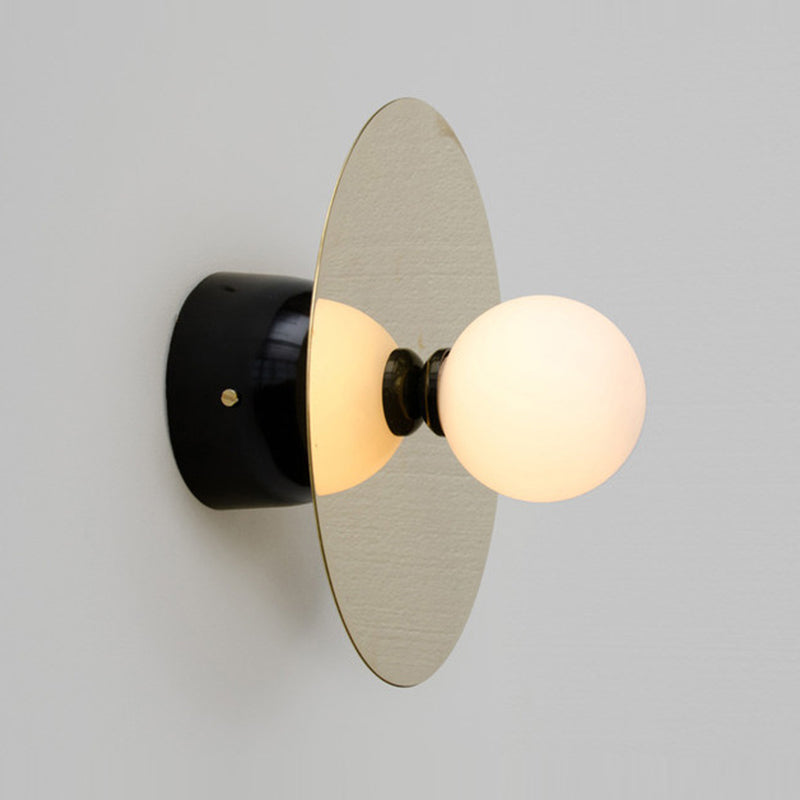 Minimalist Milk Glass Sconce Light: Single Black Wall Mount For Bedside