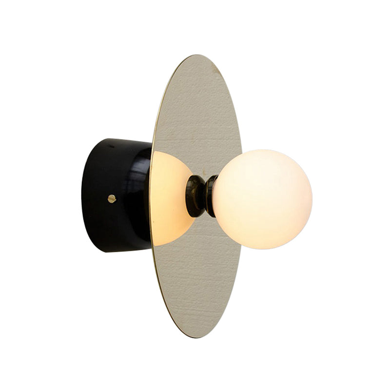 Minimalist Milk Glass Sconce Light: Single Black Wall Mount For Bedside