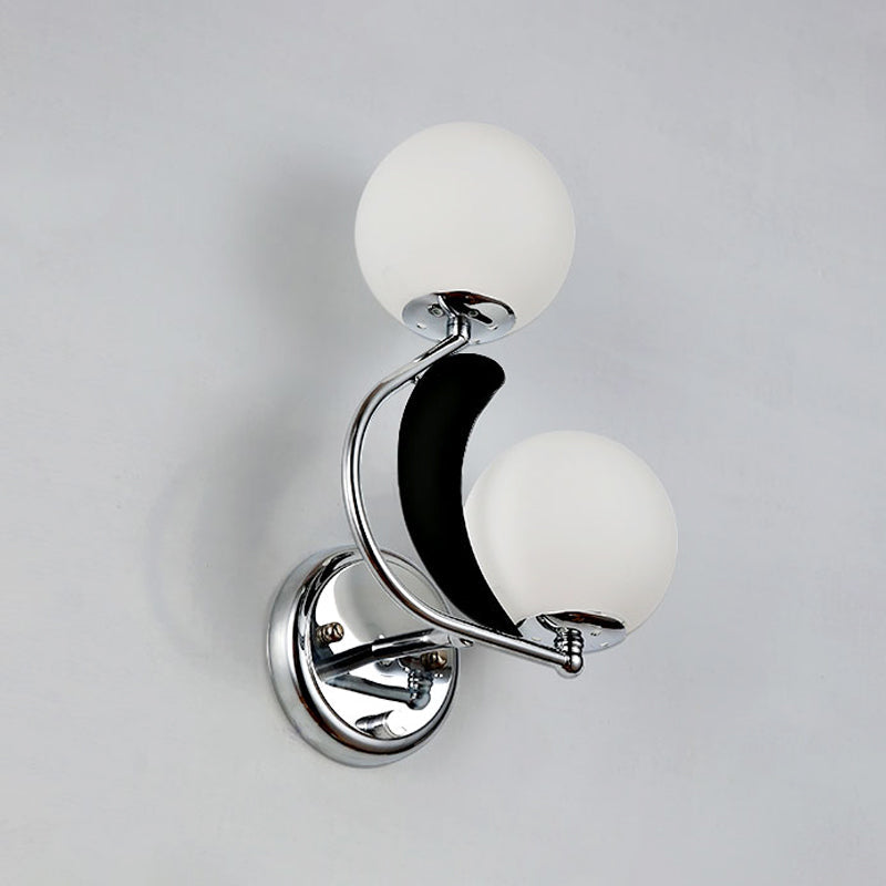 Contemporary Chrome Armed Sconce With Milk Glass Shade - Metal Wall Lighting