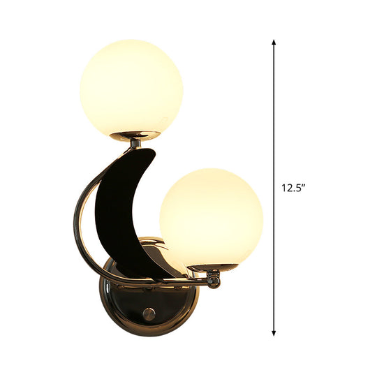 Contemporary Chrome Armed Sconce With Milk Glass Shade - Metal Wall Lighting