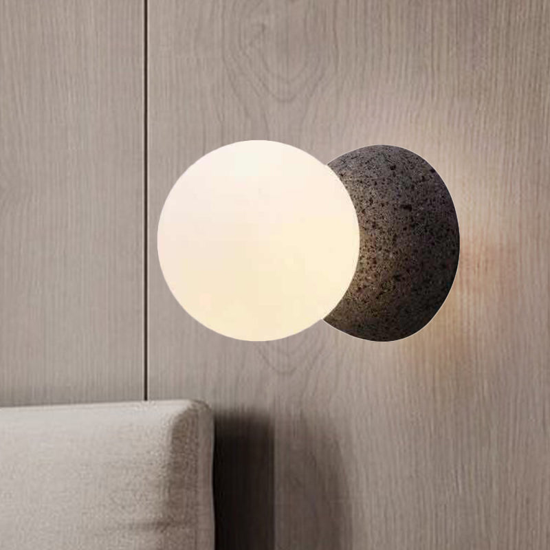 Grey Spherical Wall Sconce With Opal Glass Shade - Minimalist 1-Bulb Lighting Fixture