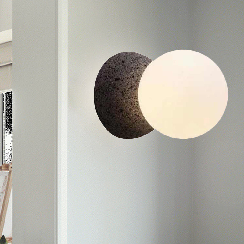 Grey Spherical Wall Sconce With Opal Glass Shade - Minimalist 1-Bulb Lighting Fixture