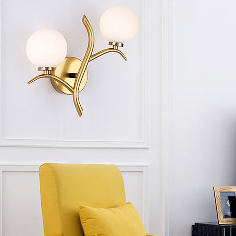 Modern Gold Metal Branch Wall Sconce With 2 Bulbs - Ideal For Living Room Lighting