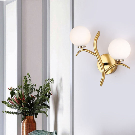 Modern Gold Metal Branch Wall Sconce With 2 Bulbs - Ideal For Living Room Lighting