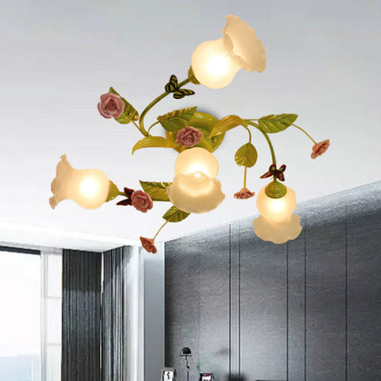 Semi-Flush Mount Bedroom Ceiling Light Fixture - Traditional Opaque Glass Spiral Design (4/7 Bulbs)