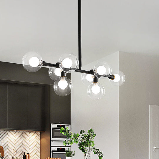 Contemporary Black Kitchen Island Lamp: Sleek 8-Head Hanging Light Kit With Clear Glass Shade