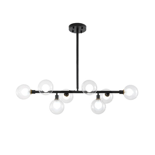 Contemporary Black Kitchen Island Lamp: Sleek 8-Head Hanging Light Kit With Clear Glass Shade