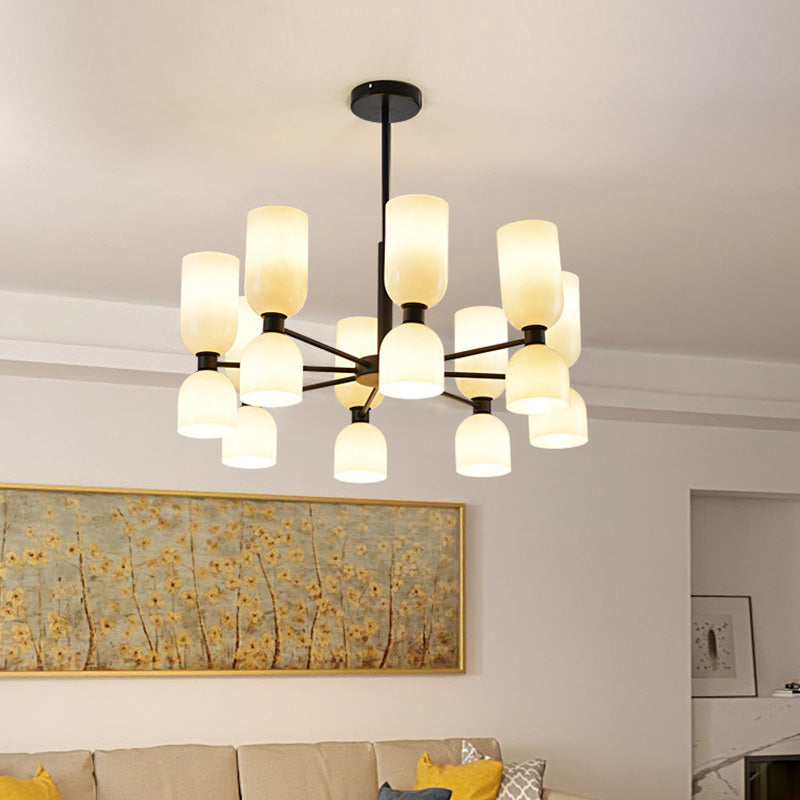 16-Head Modernist Black/Gold Pendant Chandelier With Glass Shades Black