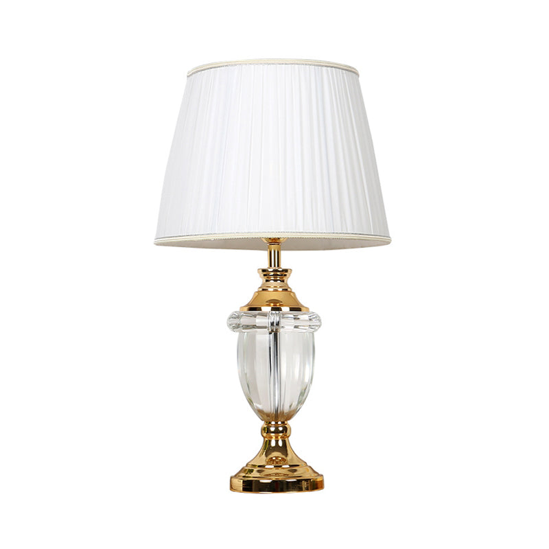 Pleated Lampshade White Nightstand Lamp With Crystal Deco - Stylish Table Light For Bedroom