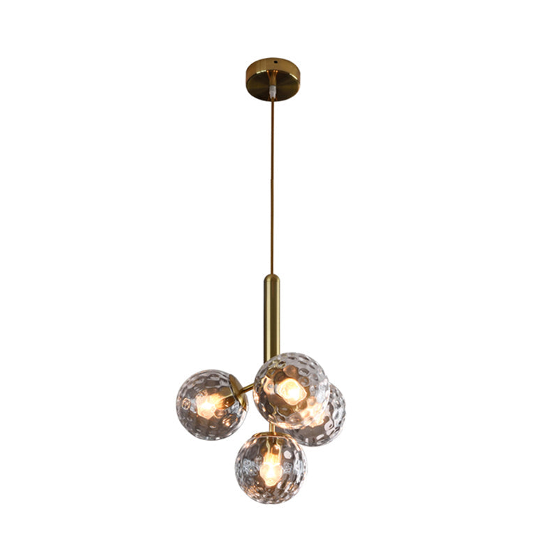 Modern Globe Ceiling Chandelier - Gold, Dimpled Blown Glass, 4 Heads