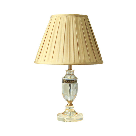 Beige Fabric Table Lamp With Gathered Empire Shade And Crystal Base - Countryside Night Light