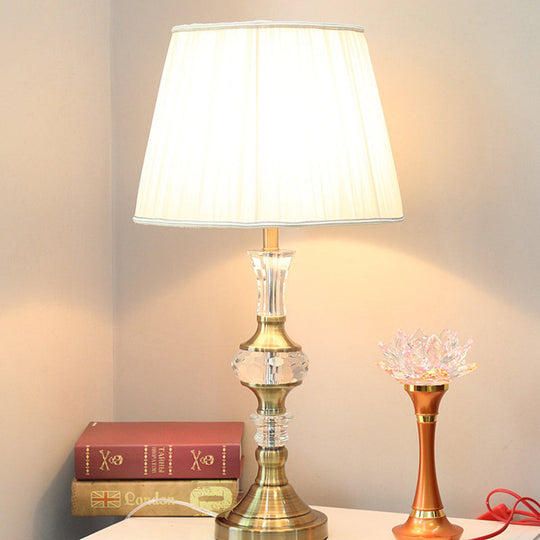 White Fabric Table Lamp With Crystal Deco For Dining Room: Single Bulb Night Light