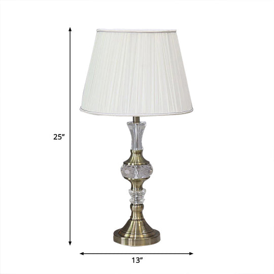 White Fabric Table Lamp With Crystal Deco For Dining Room: Single Bulb Night Light