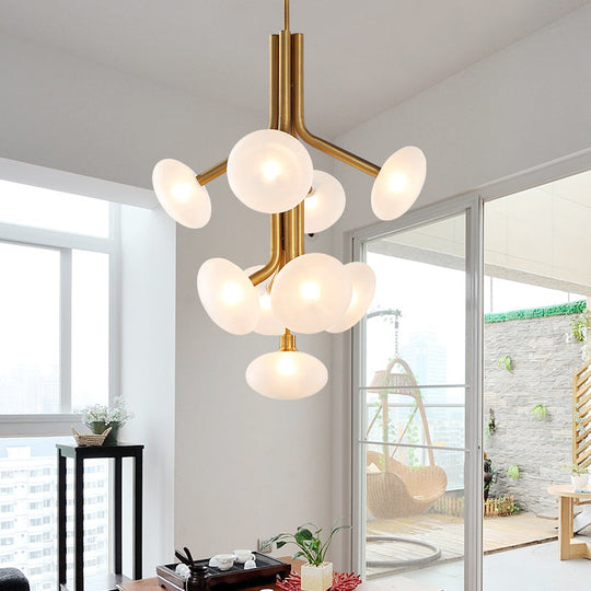 Modern Gold Round Pendant Chandelier: Frosted Glass 9-Head Ceiling Suspension Lamp