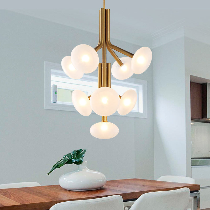 Modern Frosted Glass 9-Light Pendant Chandelier: Gold Round Ceiling Lamp