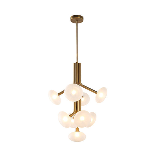 Modern Gold Round Pendant Chandelier: Frosted Glass 9-Head Ceiling Suspension Lamp