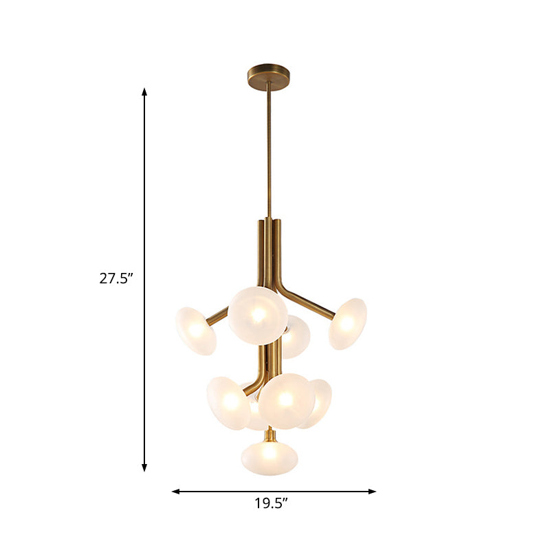 Modern Frosted Glass 9-Light Pendant Chandelier: Gold Round Ceiling Lamp