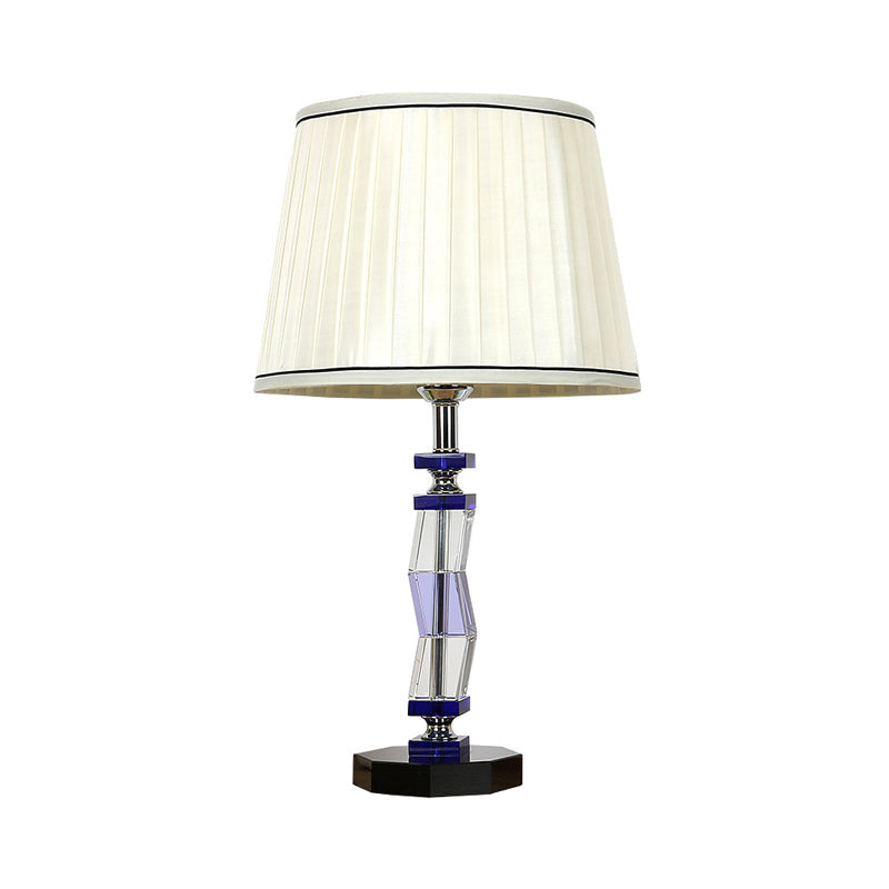 White Tapered Drum Table Lamp - Rustic Countryside Style Single Light Soft Fabric Shade Ideal For