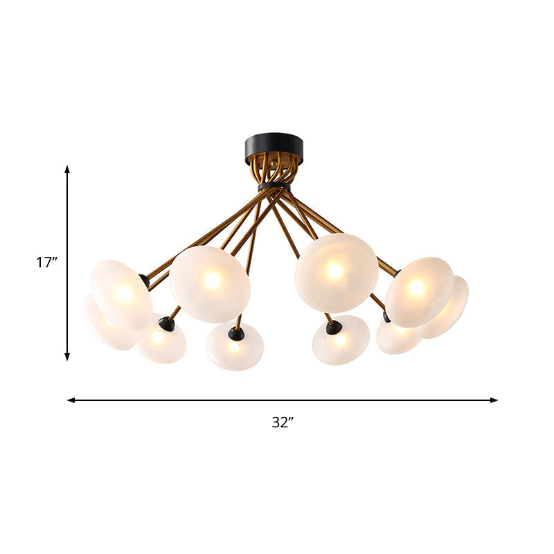 Modern Frosted Glass Circle Semi Flush Light - Black/Gold Ceiling Fixture (8/10 Bulbs)