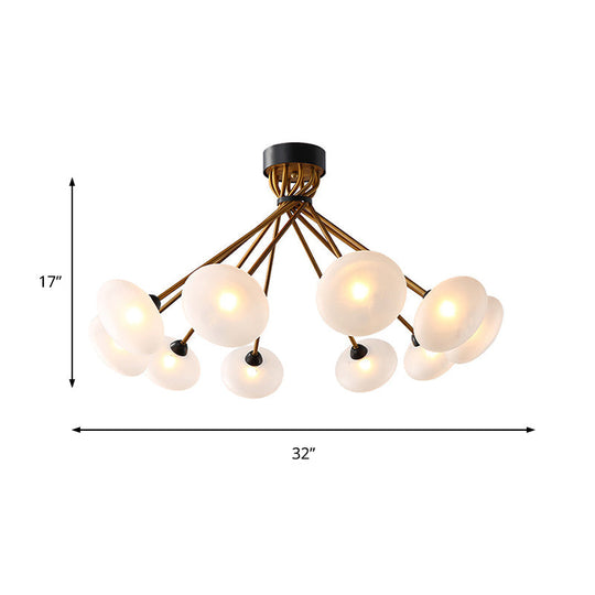 Modern Frosted Glass Circle Semi Flush Light - Black/Gold Ceiling Fixture (8/10 Bulbs)