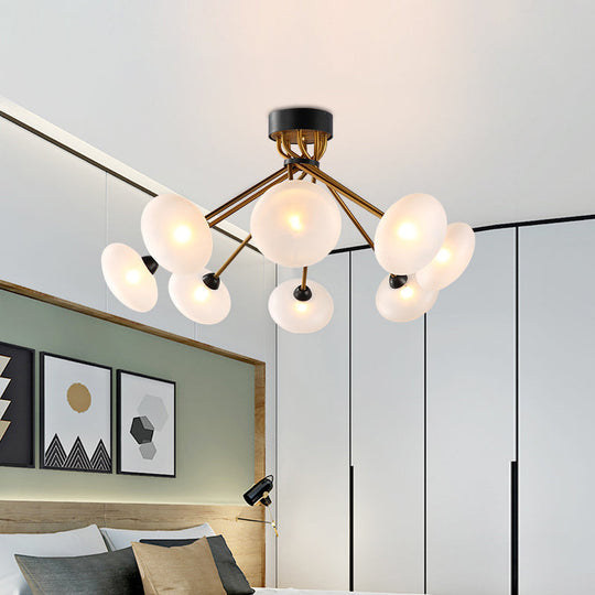 Modern Frosted Glass Circle Semi Flush Light - 8/10 Bulbs - Black/Gold Ceiling Fixture