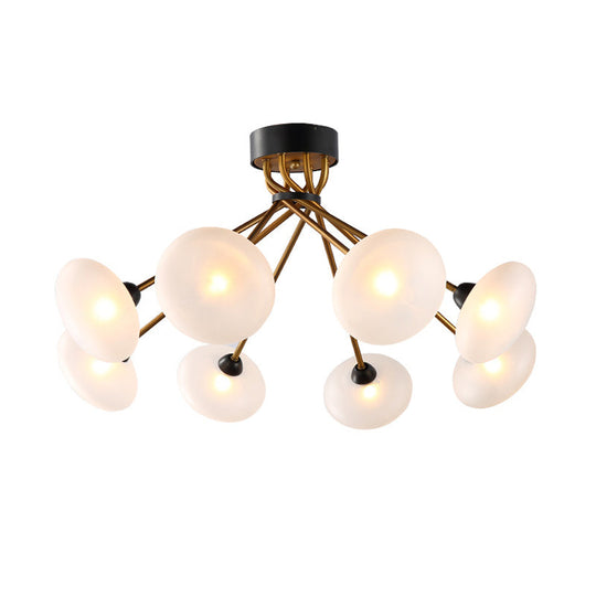 Modern Frosted Glass Circle Semi Flush Light - Black/Gold Ceiling Fixture (8/10 Bulbs)