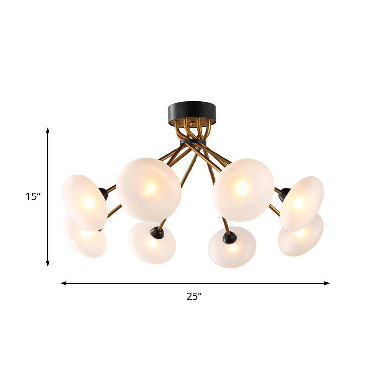 Modern Frosted Glass Circle Semi Flush Light - 8/10 Bulbs - Black/Gold Ceiling Fixture