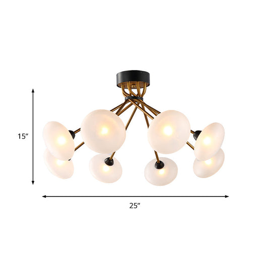 Modern Frosted Glass Circle Semi Flush Light - Black/Gold Ceiling Fixture (8/10 Bulbs)