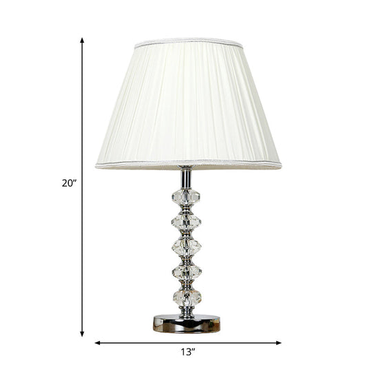 White Single Light Traditional Nightstand Lamp With Crystal Accent And Fabric Empire Shade