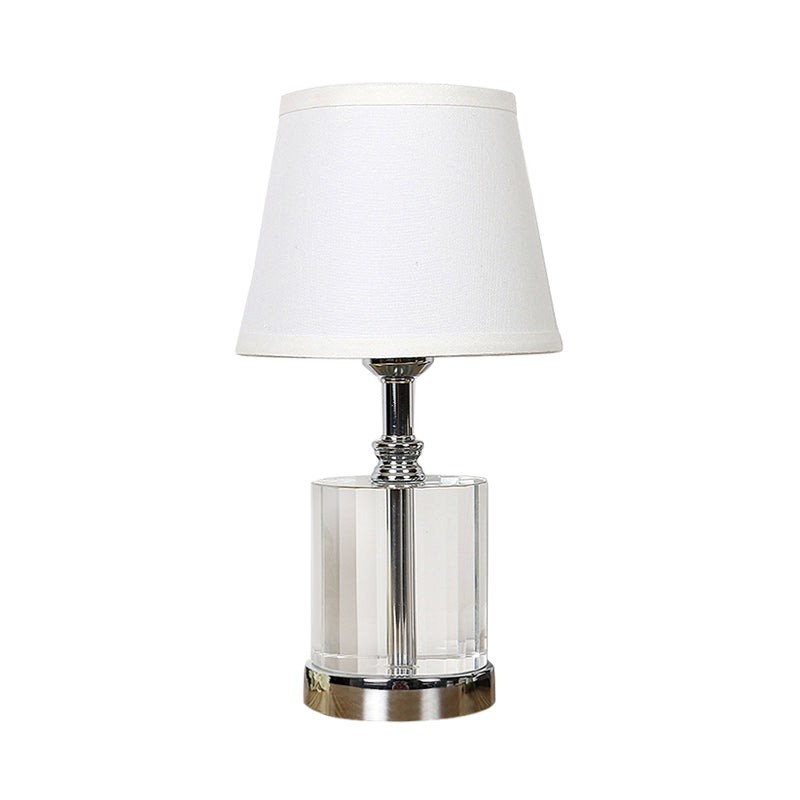 Simple White Nightstand Lamp With Crystal Base - Bedroom Table Light