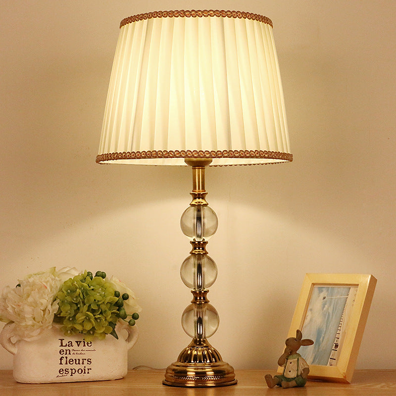 Countryside Table Lamp With Crystal Pleated Shade - Beige