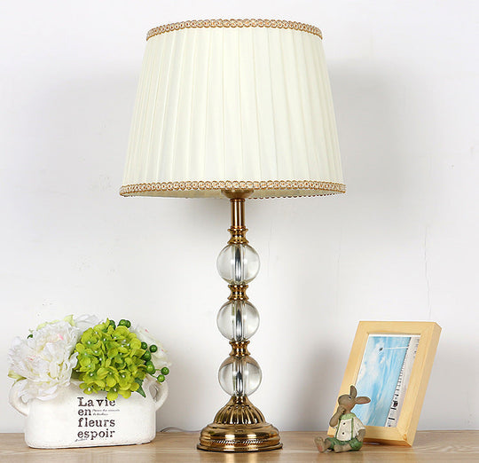 Countryside Table Lamp With Crystal Pleated Shade - Beige