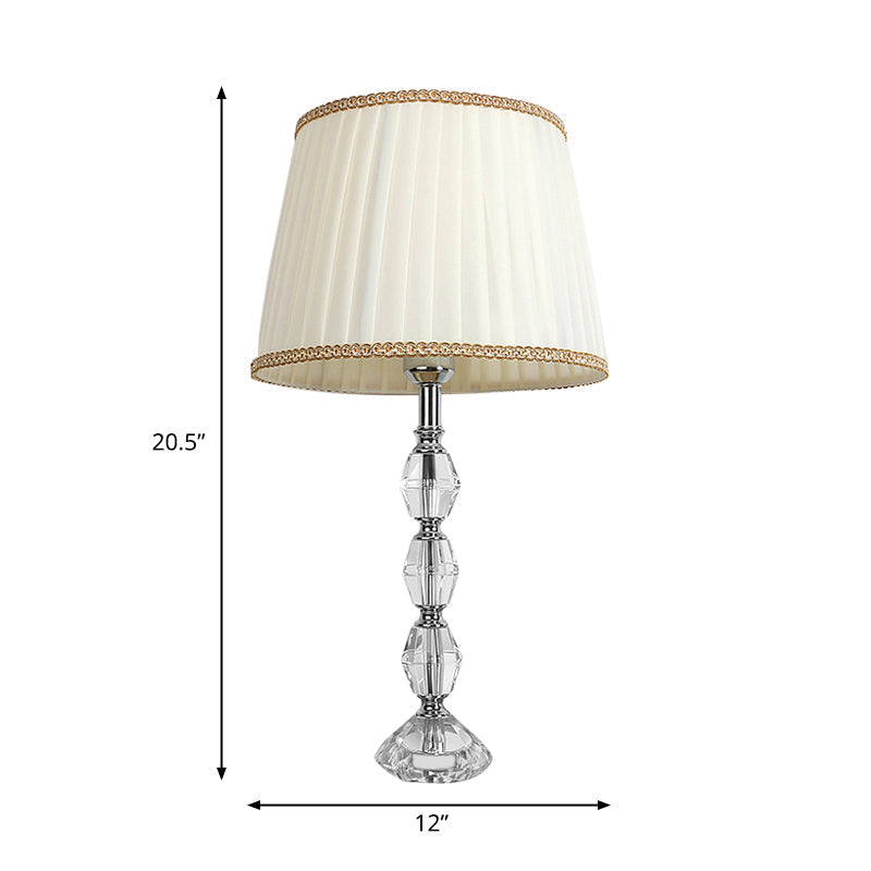 Rustic Style Crystal White Nightstand Lamp With Tapered Drum Shade Bedroom Table Light