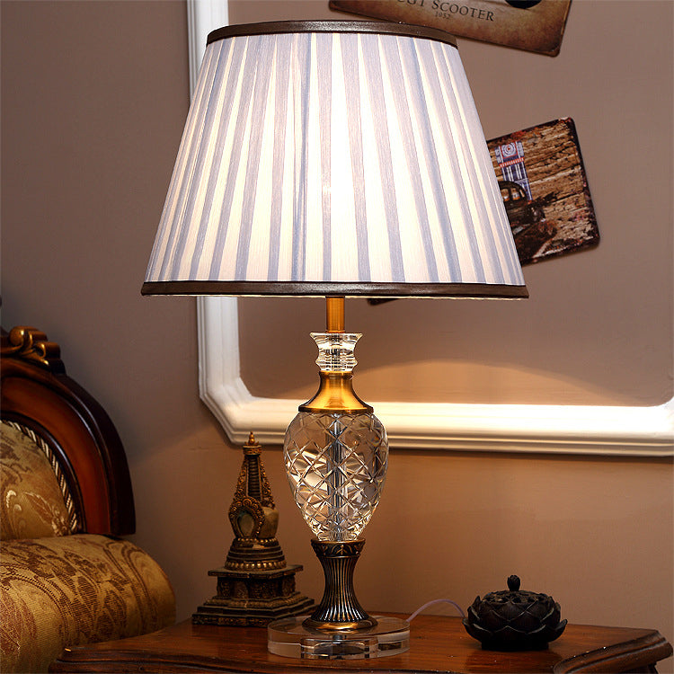 White Fabric Table Light: Traditional Pleated Shade Night Lamp Bedroom Lighting 1-Light