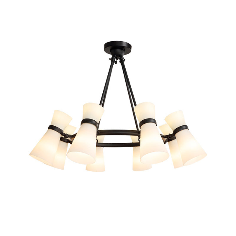 Modern Opal Glass Chandelier - Wide Flare, 16 Bulbs - Black/Gold Pendant Light Fixture