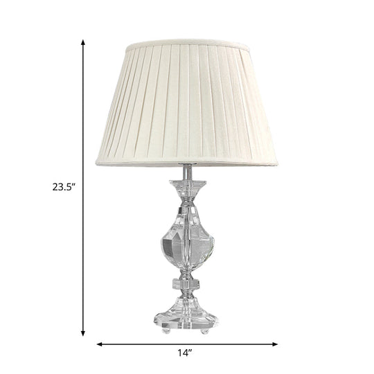 Simple White Fabric Table Lamp With Crystal Base - Perfect For Bedroom Nights