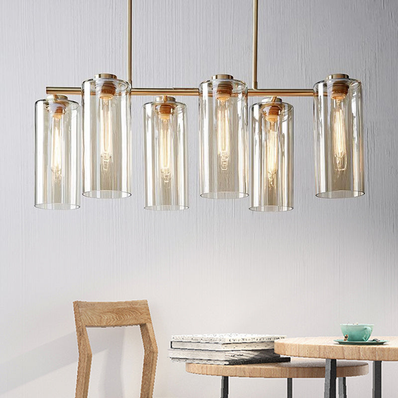 Modern Champagne Pendant Lighting Fixture With Cognac Glass Shades - 6 Bulbs Dining Room Island