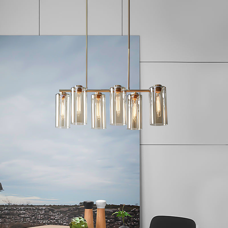 Modern Champagne Pendant Lighting Fixture With Cognac Glass Shades - 6 Bulbs Dining Room Island