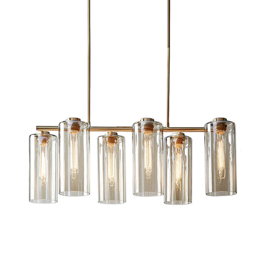 Modern Champagne Pendant Lighting Fixture With Cognac Glass Shades - 6 Bulbs Dining Room Island