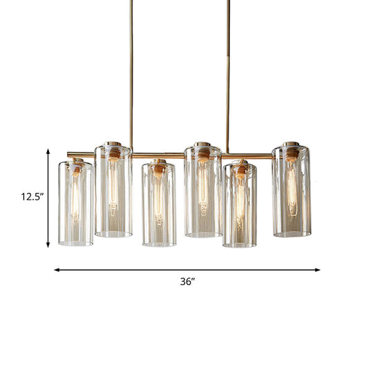 Modern Champagne Pendant Lighting Fixture With Cognac Glass Shades - 6 Bulbs Dining Room Island