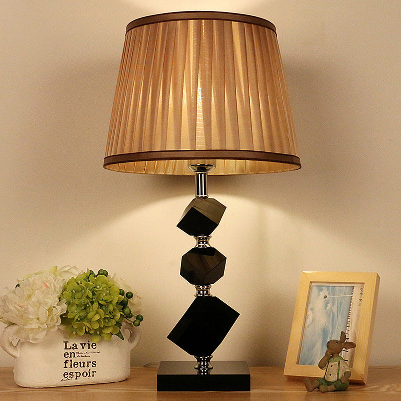 Brown Cone Nightstand Lamp - Lodge Style Crystal Table Light For Bedroom