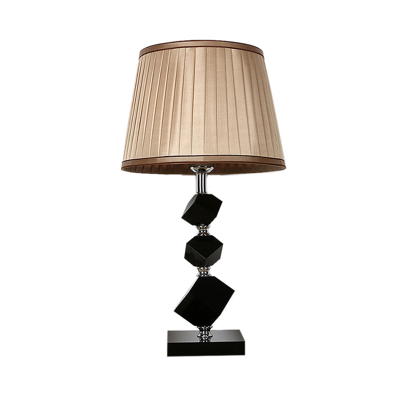 Brown Cone Nightstand Lamp - Lodge Style Crystal Table Light For Bedroom